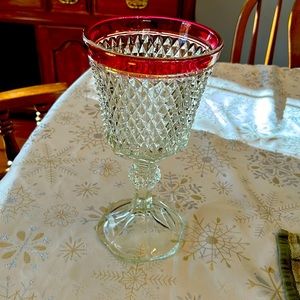 Vintage ruby Indian diamond glass, large candy dish
